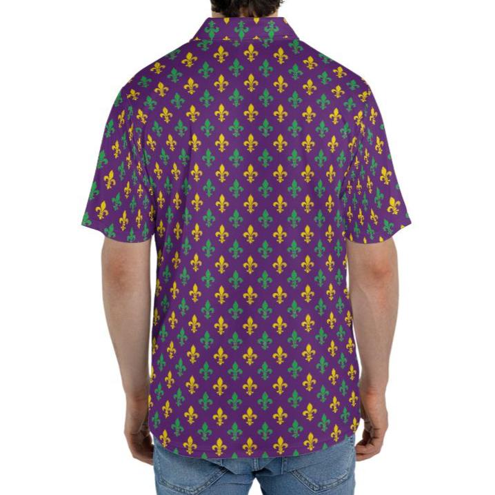 Mardi Gras Polo Shirts for Men Fleur De Lis Moisture Wicking Short Sleeve Golf Shirt