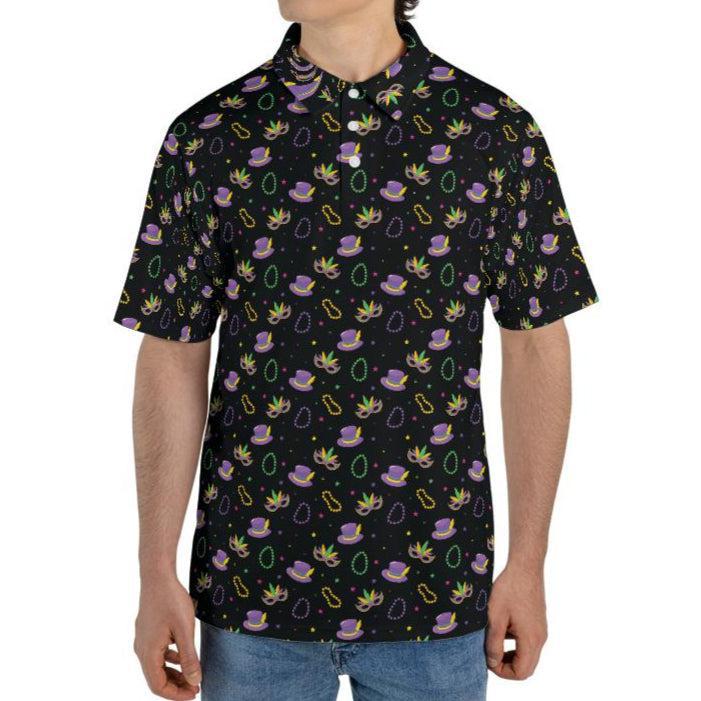Mardi Gras Polo Shirts for Men Carnival Party Shirt Moisture Wicking Short Sleeve Golf Shirt