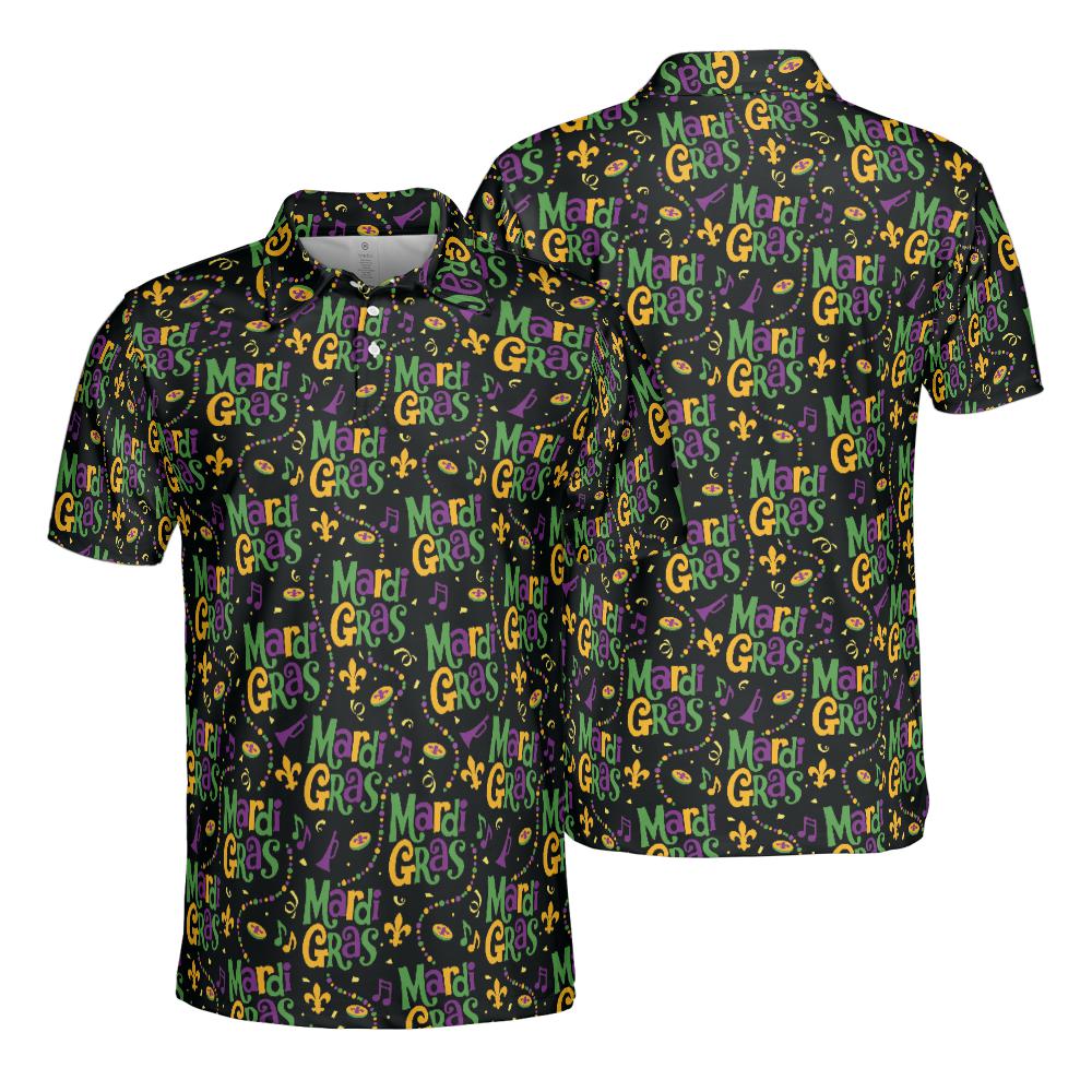 Mardi Gras Polo Shirts for Men Letter Print Party Shirt Moisture Wicking Short Sleeve Golf Shirt