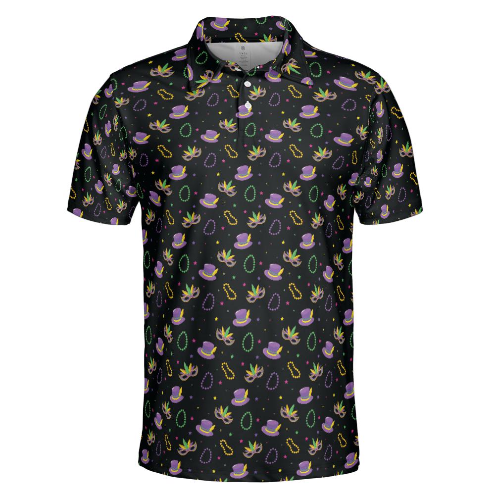 Mardi Gras Polo Shirts for Men Carnival Party Shirt Moisture Wicking Short Sleeve Golf Shirt