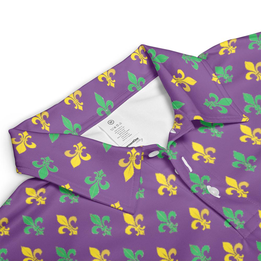 Mardi Gras Polo Shirts for Men Fleur De Lis Moisture Wicking Short Sleeve Golf Shirt
