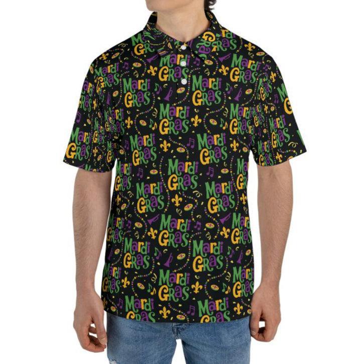 Mardi Gras Polo Shirts for Men Letter Print Party Shirt Moisture Wicking Short Sleeve Golf Shirt