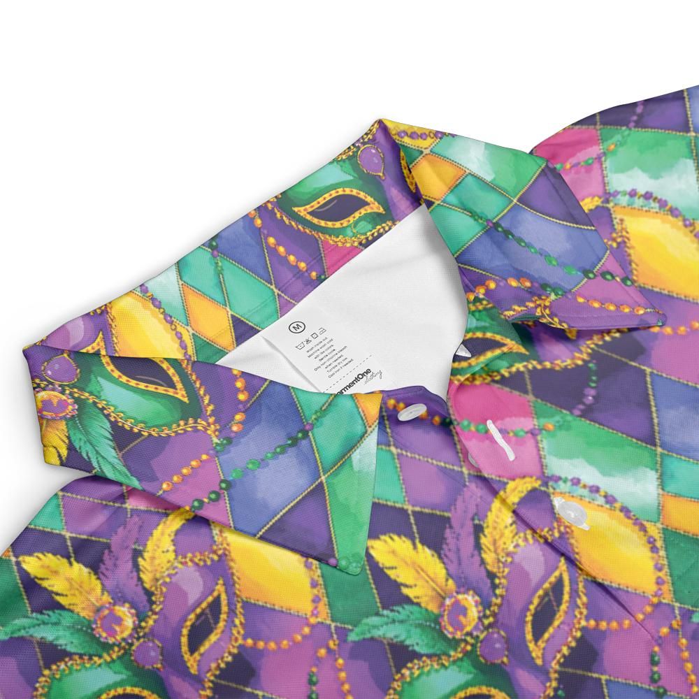 Mardi Gras Polo Shirts for Men Mask Party Shirt Moisture Wicking Short Sleeve Golf Shirt