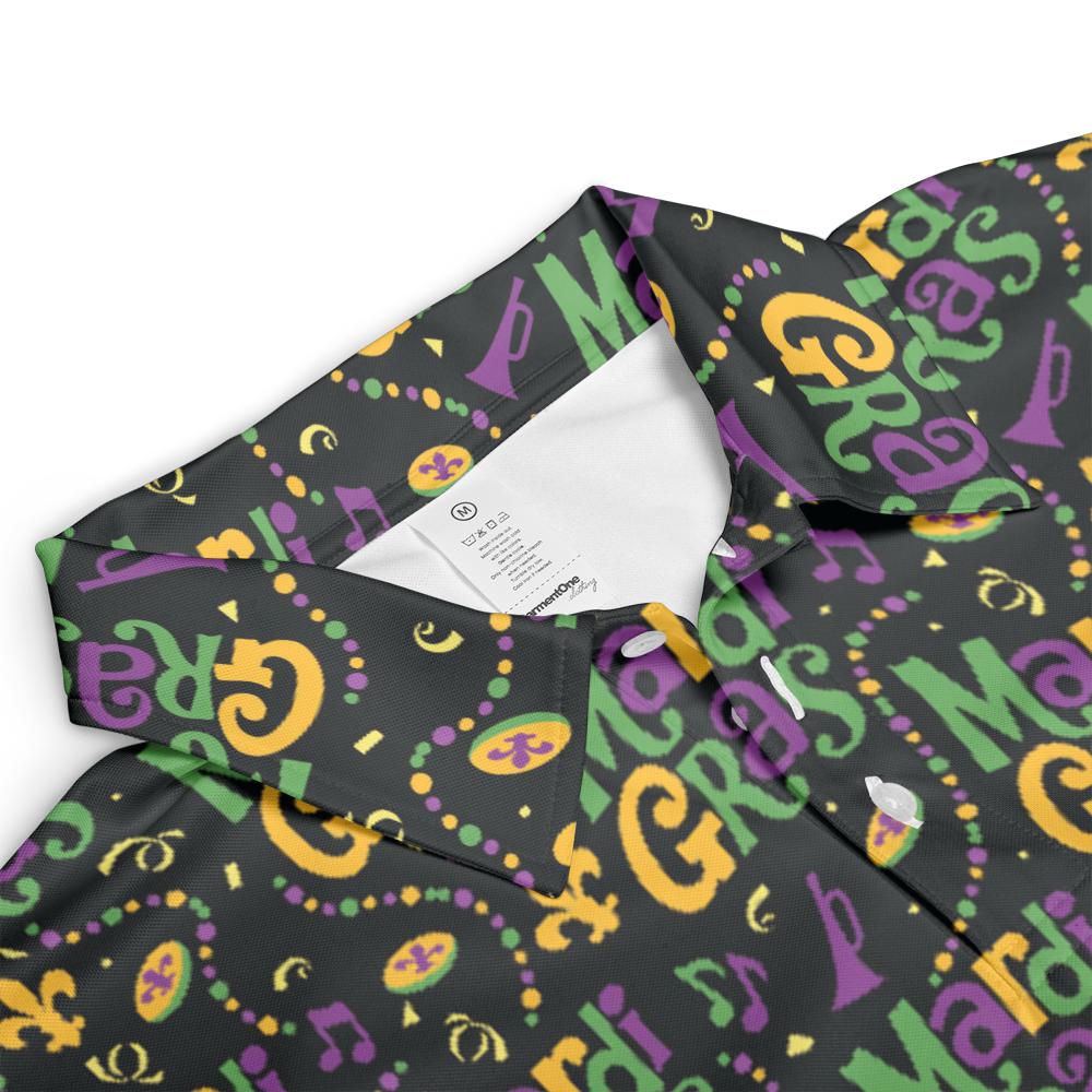 Mardi Gras Polo Shirts for Men Letter Print Party Shirt Moisture Wicking Short Sleeve Golf Shirt