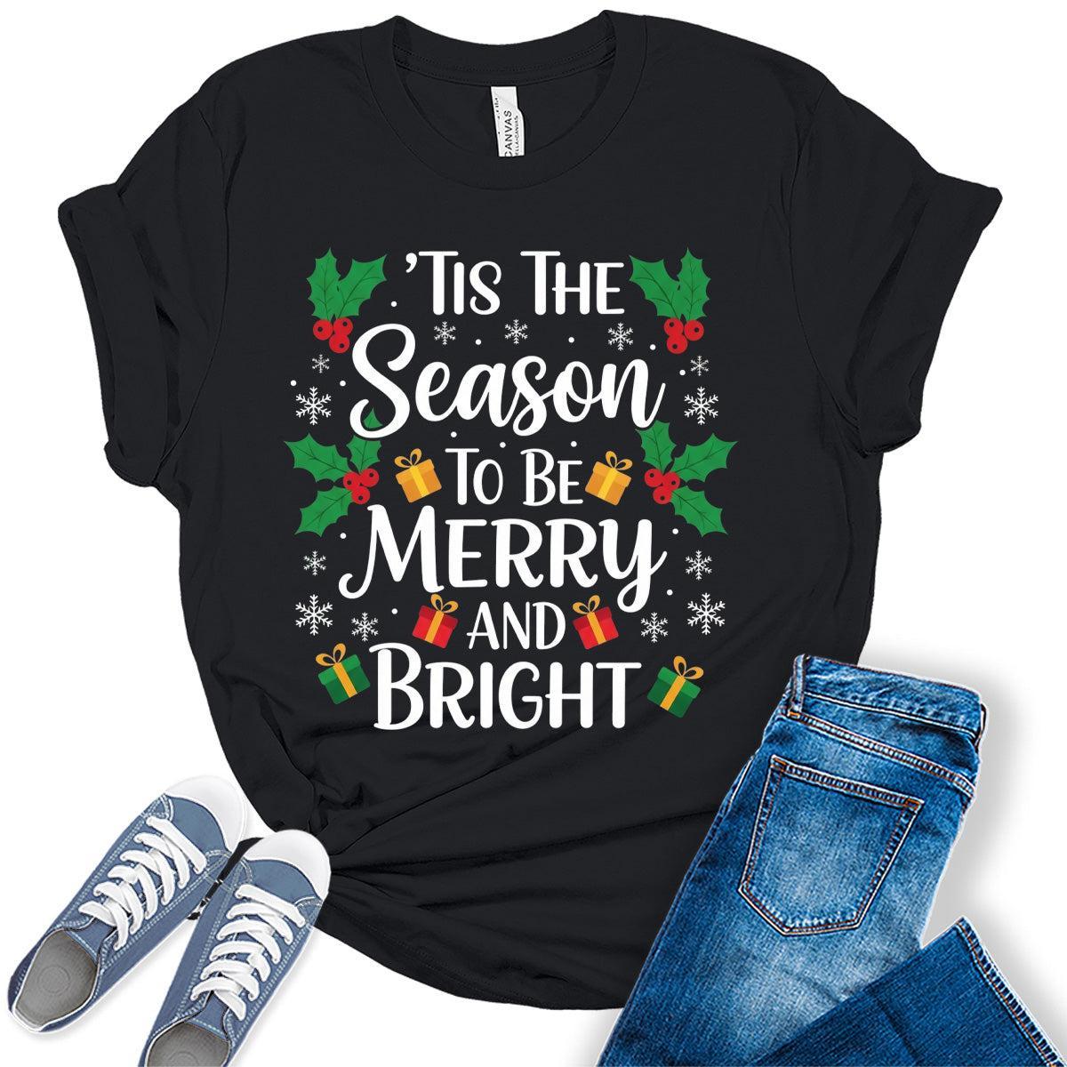 Christmas Shirts For Women Tis The Season To Be Merry T Shirts Bella Graphic Tees Plus Size Tops