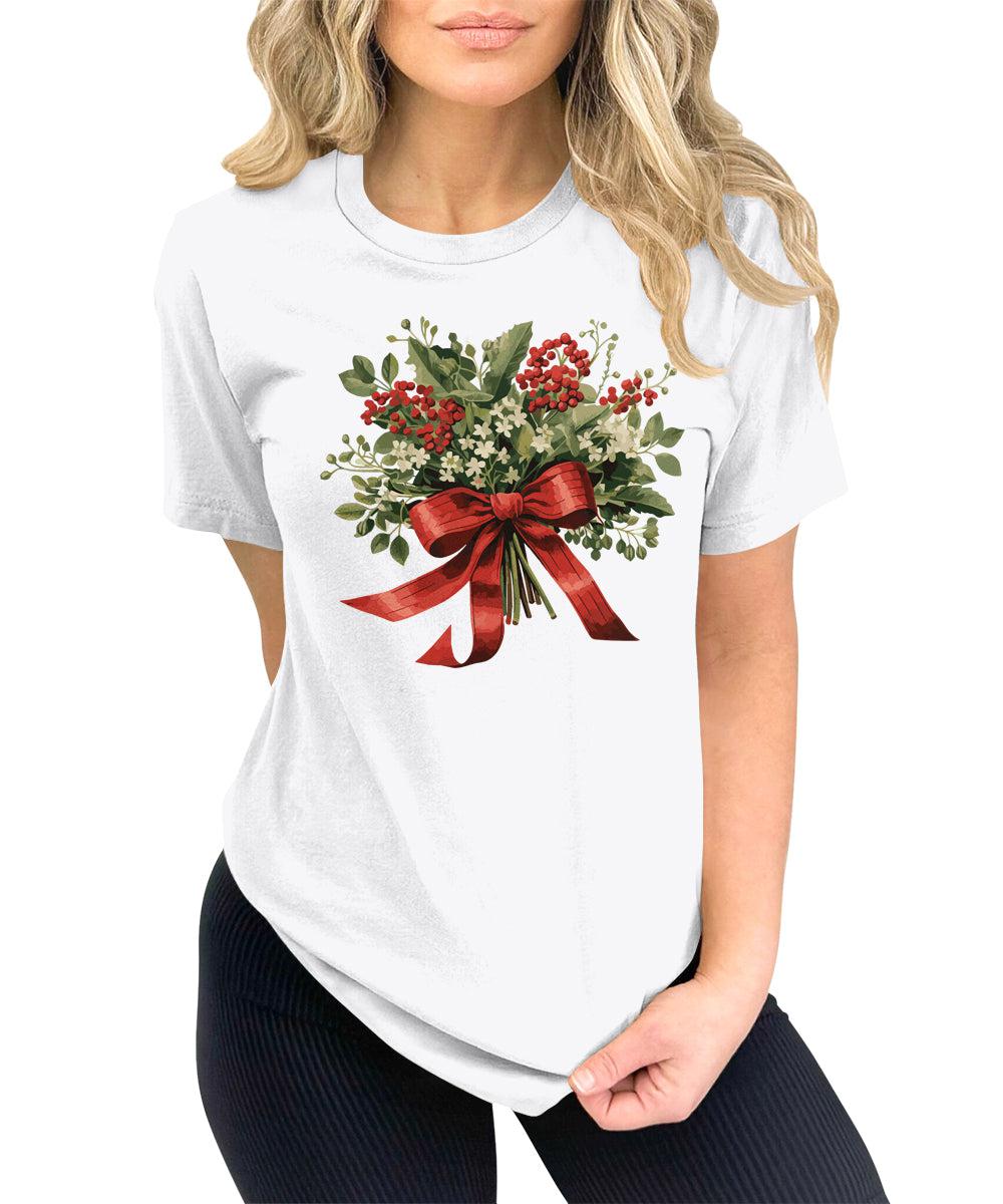 Christmas Shirt for Women Holly Graphic Tees Cute Floral Tops