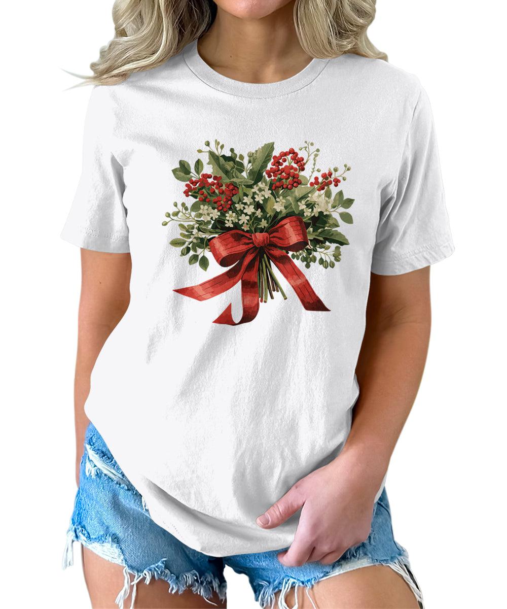 Christmas Shirt for Women Holly Graphic Tees Cute Floral Tops