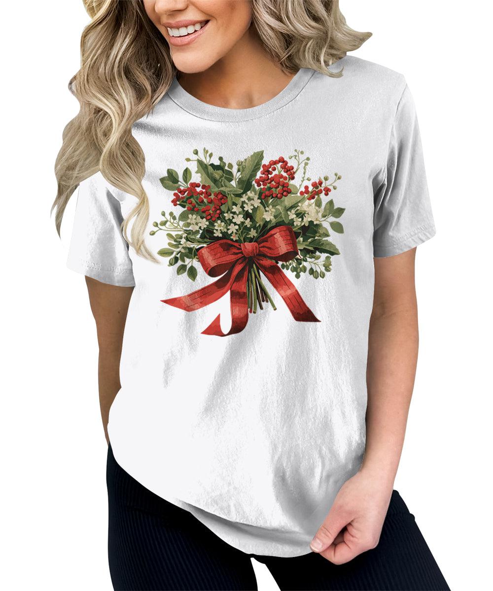Christmas Shirt for Women Holly Graphic Tees Cute Floral Tops