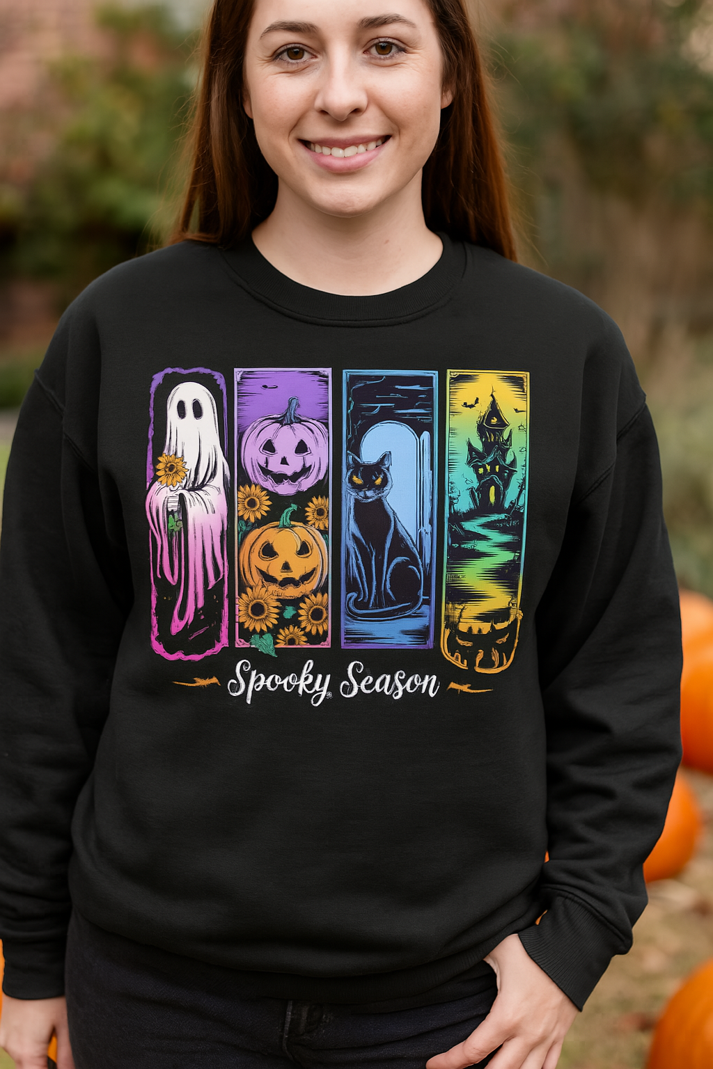 Spooky Season Crewneck Halloween Sweatshirt Womens Long Sleeve Graphic Print Sweater