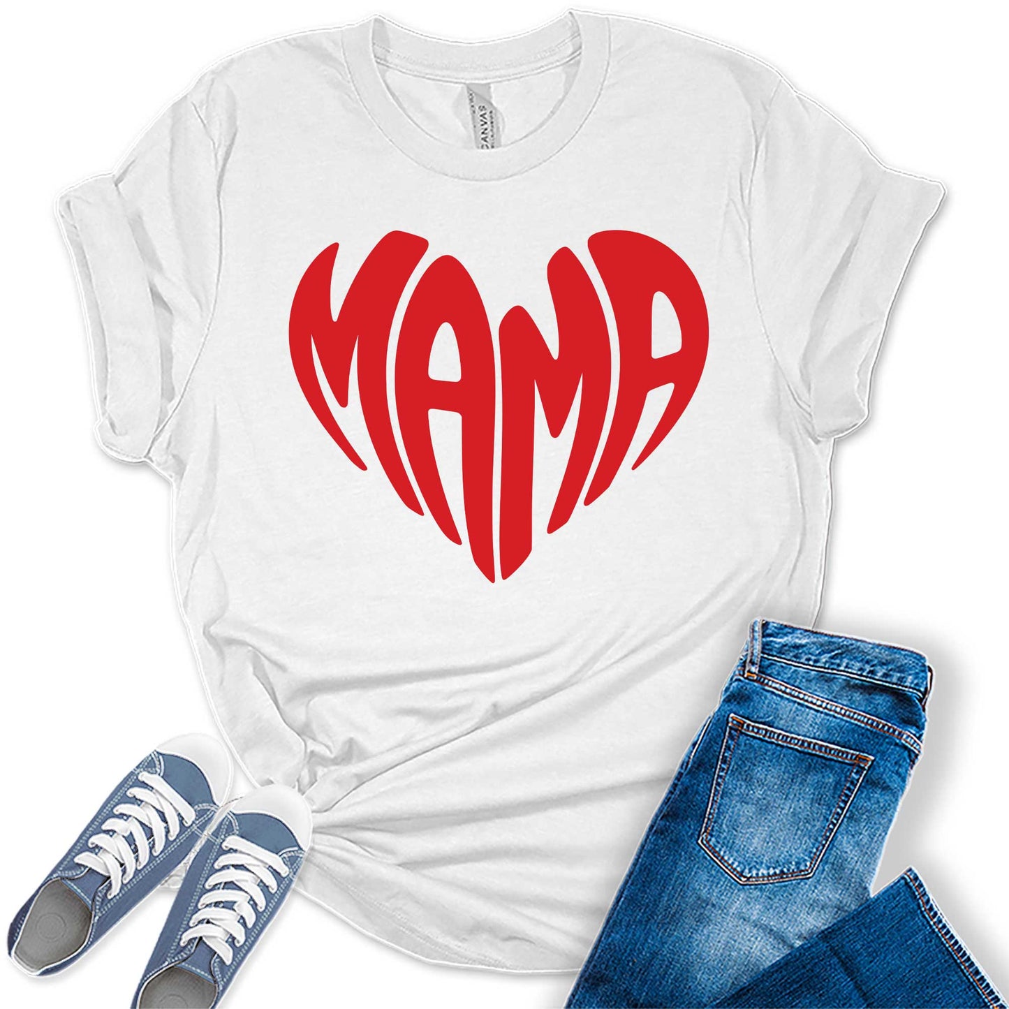 Mama Shirt Cute Heart Graphic Tees for Women Retro Bella Plus Sized Tops