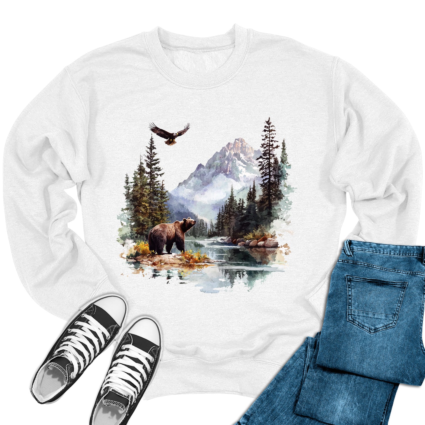 Women's Beautiful Bear Eagle Wildlife Crewneck Sweatshirt