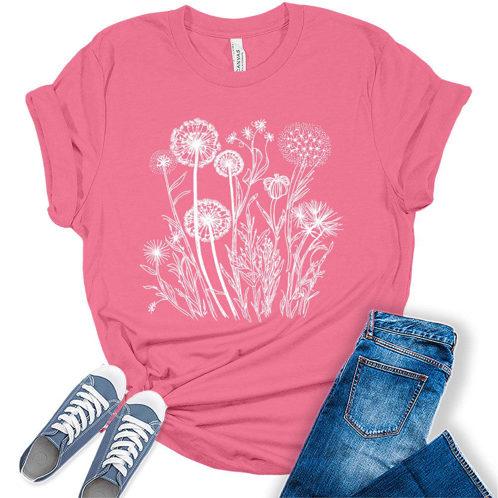 Womens Floral Shirts Casual Wildflower Graphic Tees Spring Short Sleeve T Shirts Plus Size Summer Tops