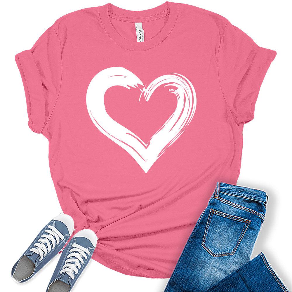 Womens Heart Shirt Casual Ladies Cute Graphic Tees Spring Short Sleeve T Shirts Plus Size Summer Tops for Women