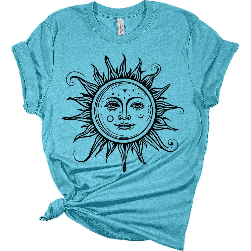 Womens Mandala Sun Shirt Casual Ladies Cute Graphic Tees Spring Short Sleeve Plus Size Summer Tops
