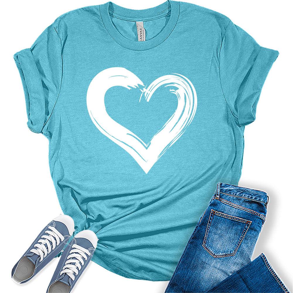 Womens Heart Shirt Casual Ladies Cute Graphic Tees Spring Short Sleeve T Shirts Plus Size Summer Tops for Women