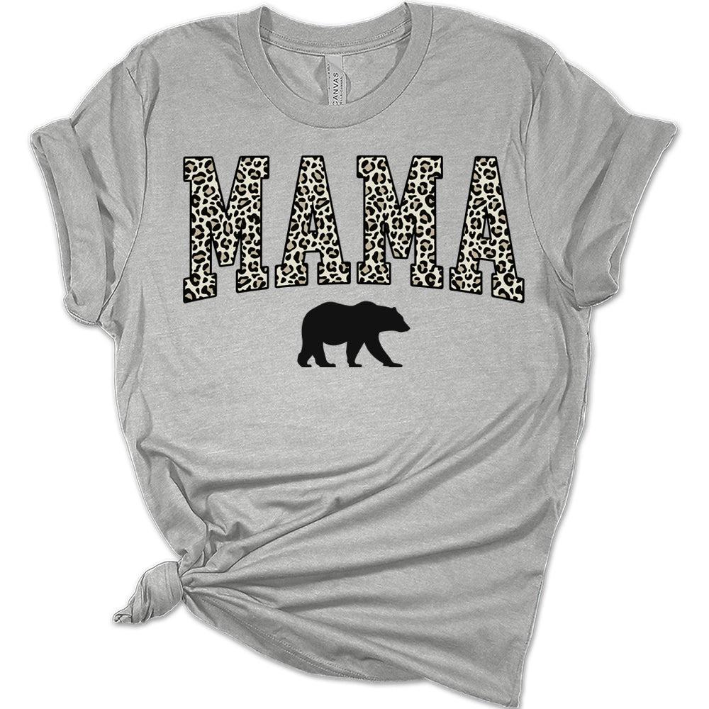 Womens Mama Bear Shirt Letter Print Mom T Shirts Cute Leopard Graphic Tees Short Sleeve Tops