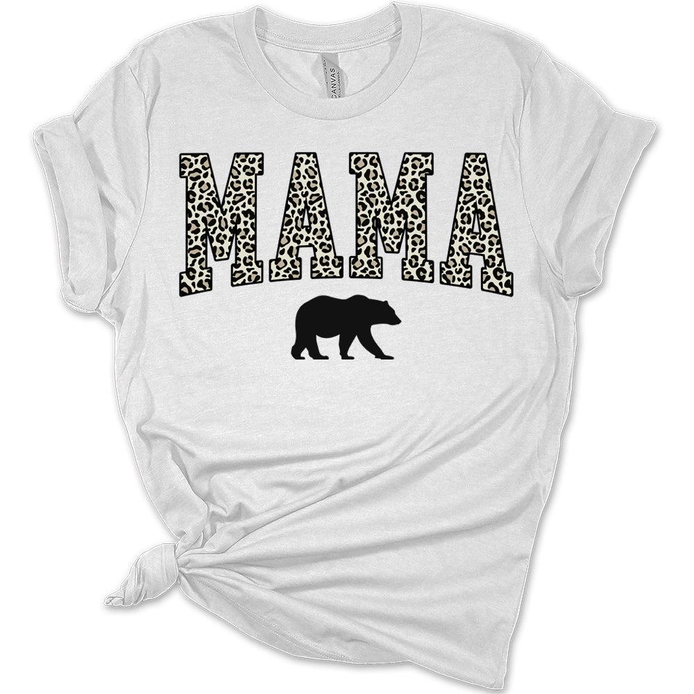 Womens Mama Bear Shirt Letter Print Mom T Shirts Cute Leopard Graphic Tees Short Sleeve Tops