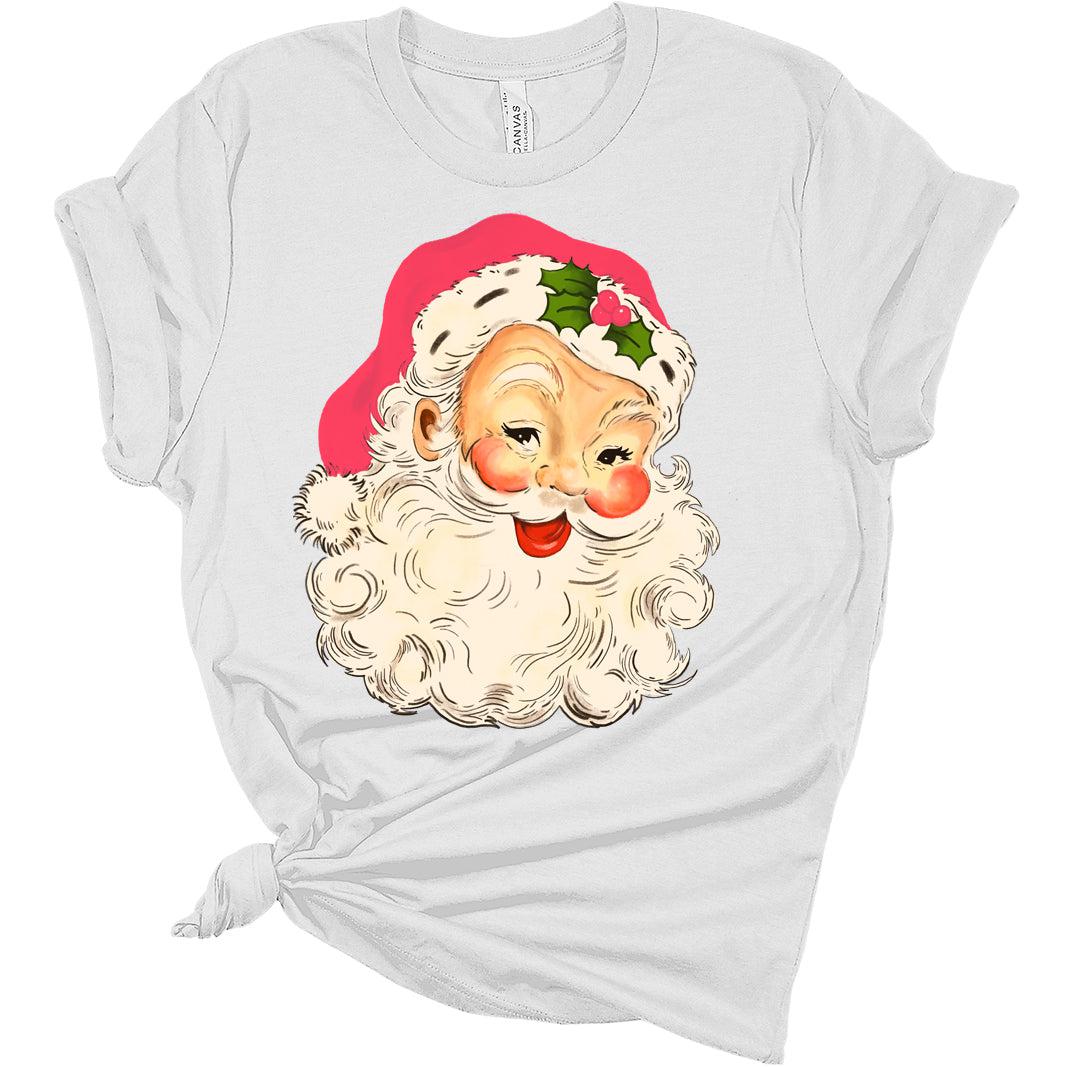 Funny Vintage anta Claus Pink Christmas Design Bella, Christmas Shirts for Women