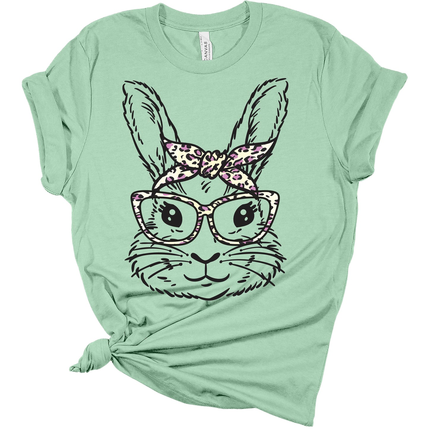 Women's Cute Bunny Headband Print T-Shirtshort Sleeve Easter Graphic Top