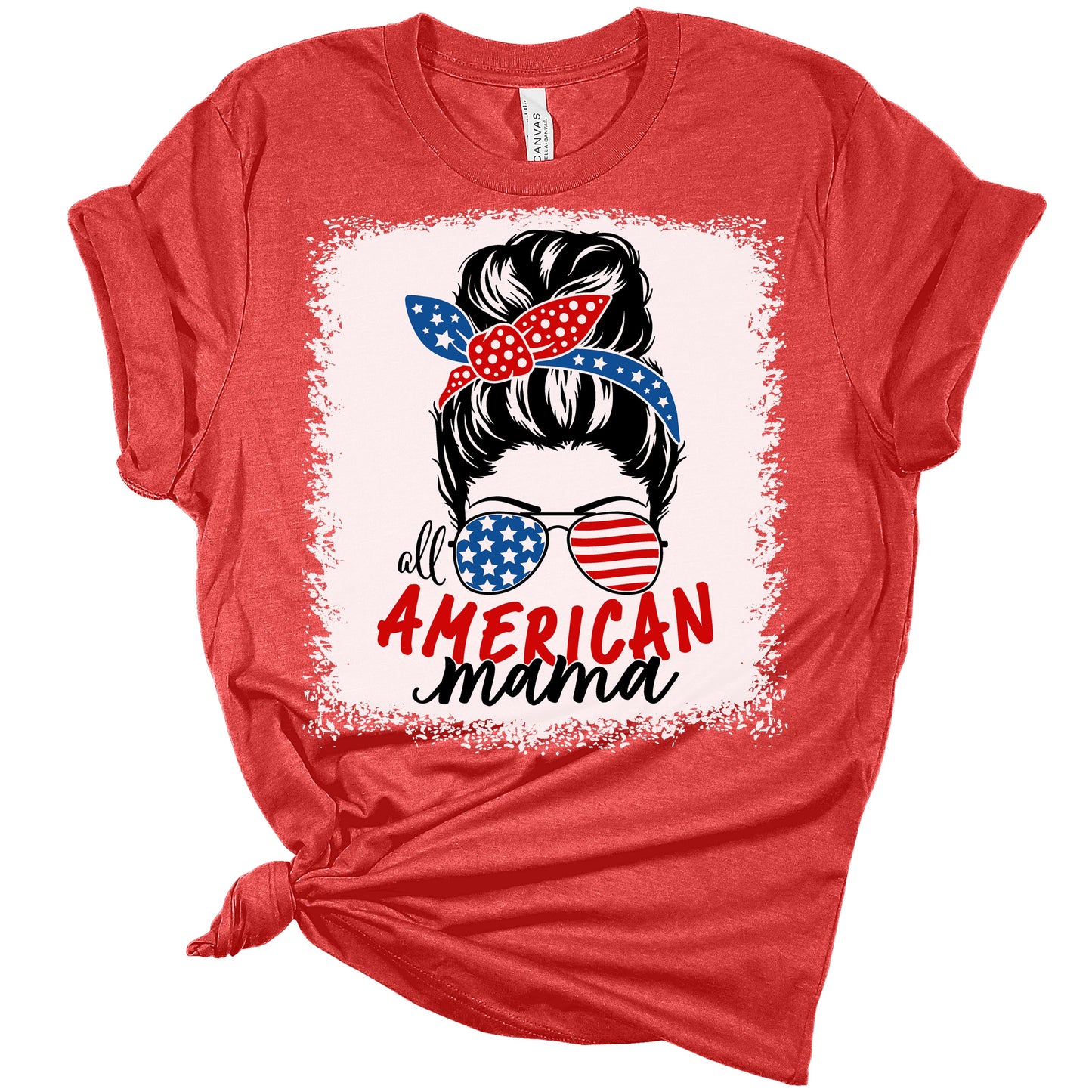 Women's Graphic T-Shirt Patriotic All American Mama 4th of July Bleach Print Shirt