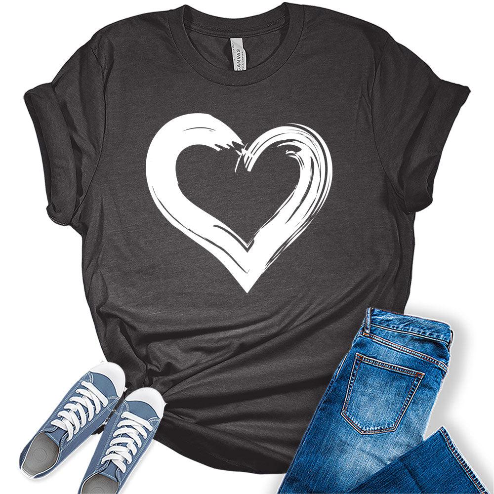 Womens Heart Shirt Casual Ladies Cute Graphic Tees Spring Short Sleeve T Shirts Plus Size Summer Tops for Women