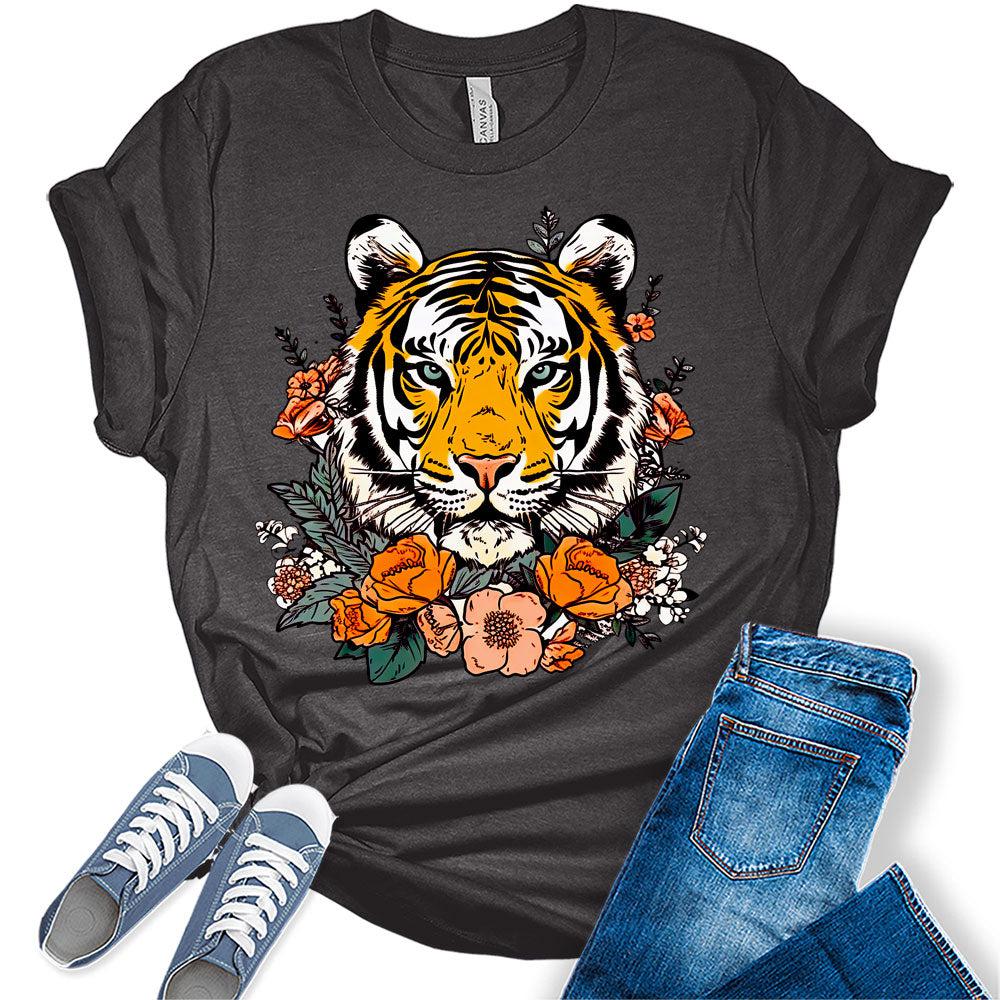 Womens Tiger Shirts Cute T-Shirt Short Sleeve Tops Summer Graphic Tee