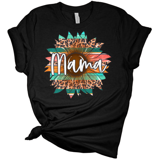 Mama Serape Leopard Print Sunflower Graphic Shirt Women's Bella Mom Gift T-Shirt