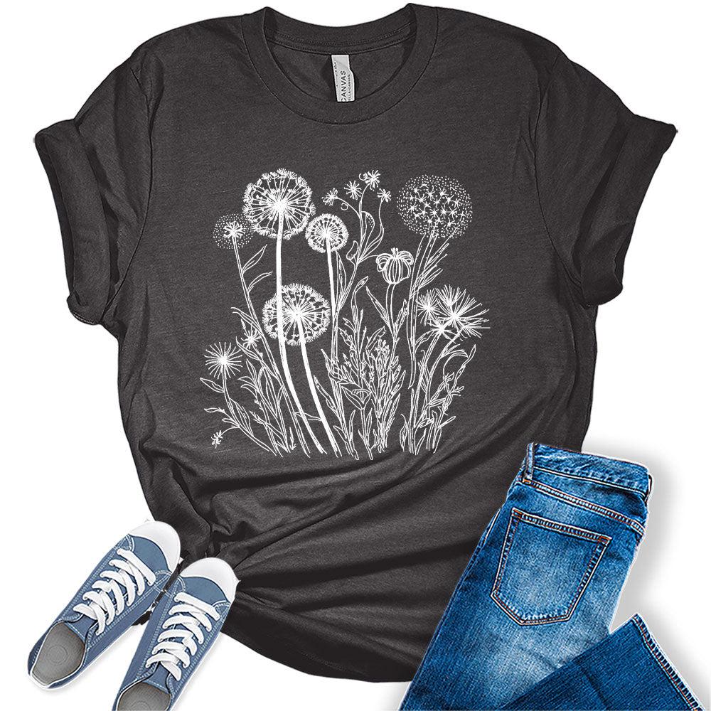 Womens Floral Shirts Casual Wildflower Graphic Tees Spring Short Sleeve T Shirts Plus Size Summer Tops