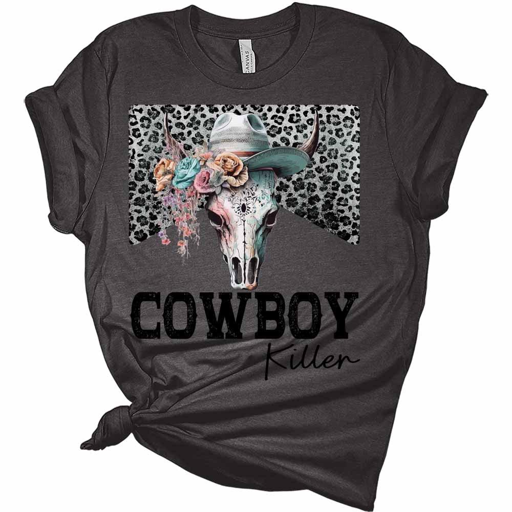 Womens Cowboy Killer T-Shirt Cute Western Shirt Casual Graphic Tee Short Sleeve Top