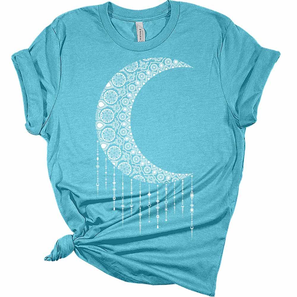 Women's Mandala Shirt Moon T-Shirt Summer Bella Short Sleeve Top Casual Plus Size Graphic Tee
