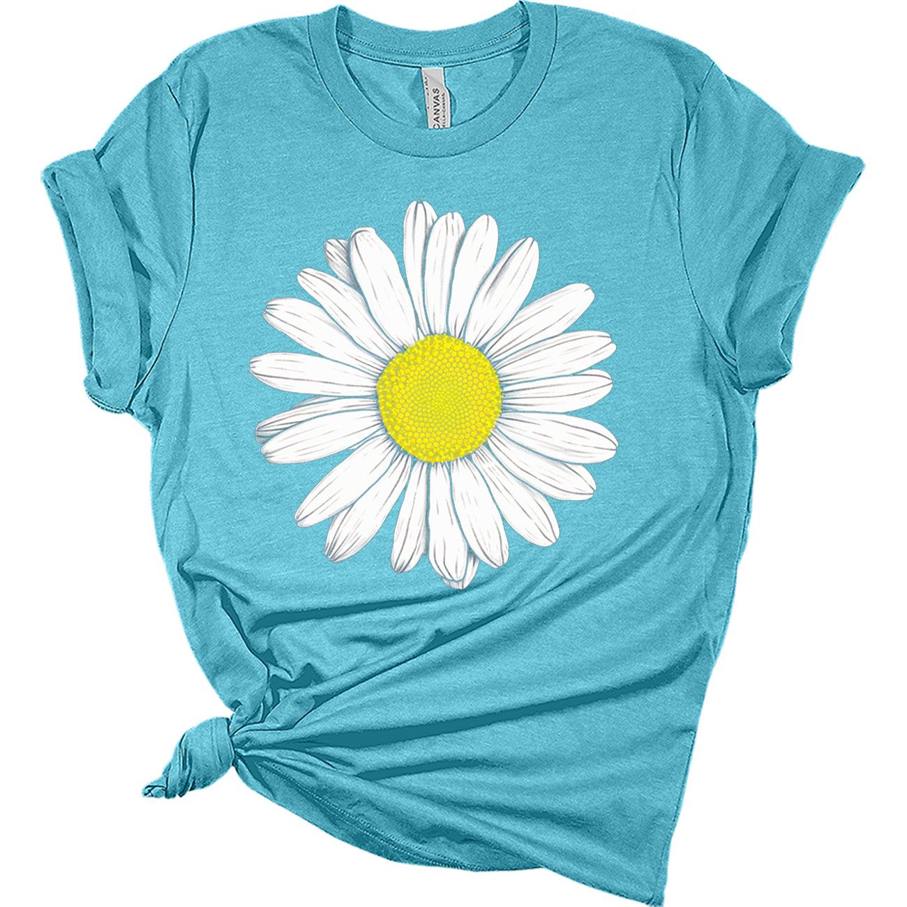 Womens Daisy Shirt Casual Ladies Cute Floral Bella Graphic Tees Spring Short Sleeve Summer Tops for Women