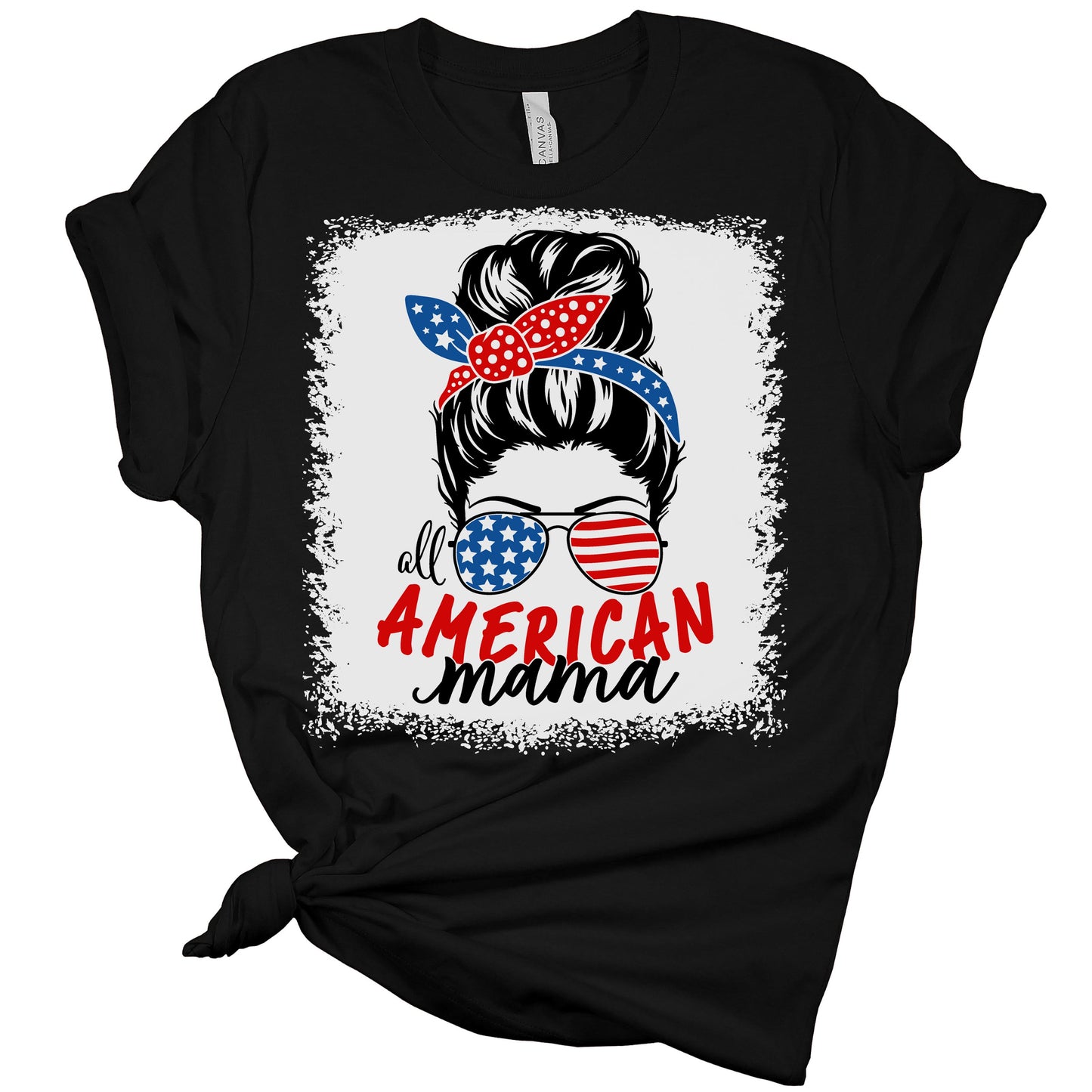Women's Graphic T-Shirt Patriotic All American Mama 4th of July Bleach Print Shirt