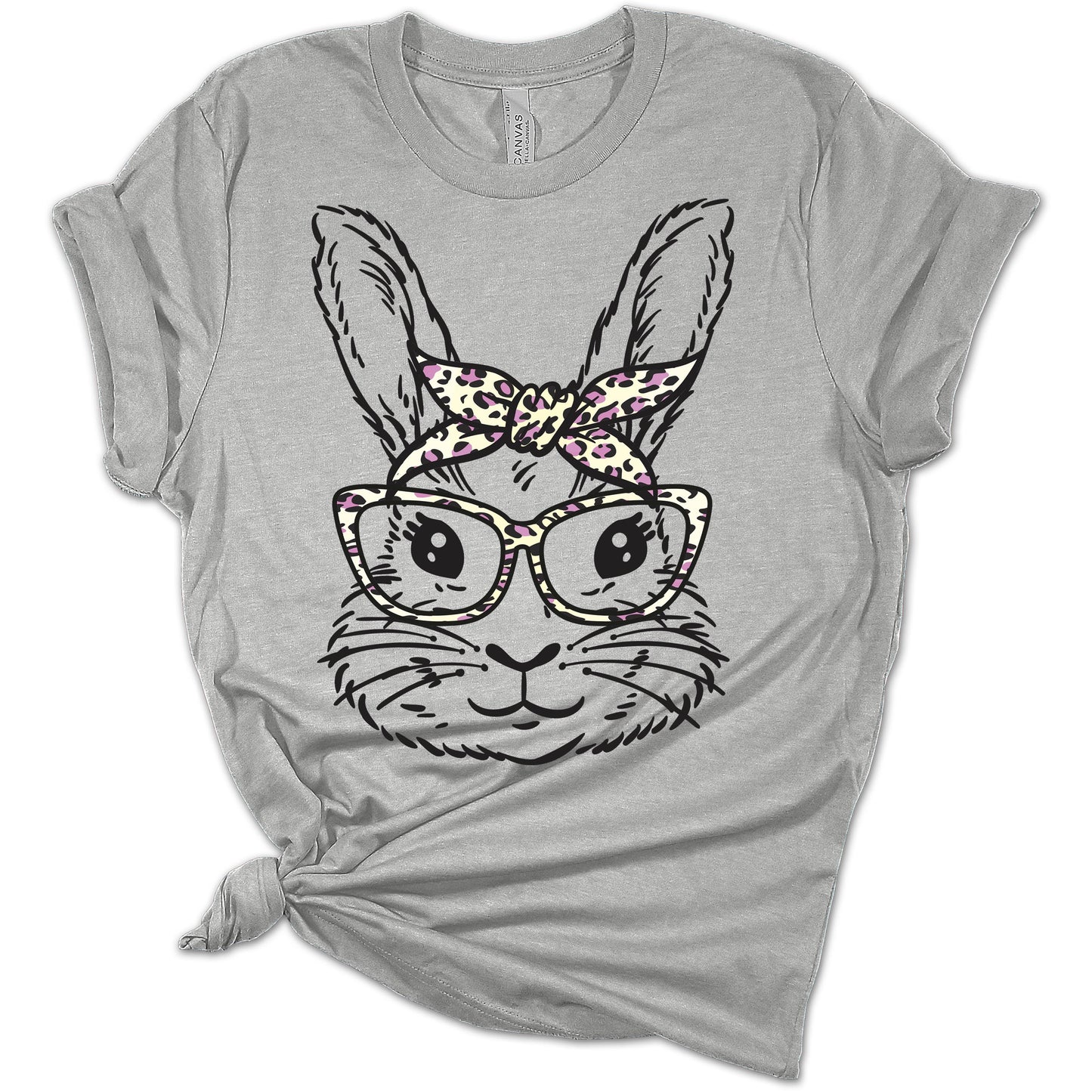 Women's Cute Bunny Headband Print T-Shirtshort Sleeve Easter Graphic Top