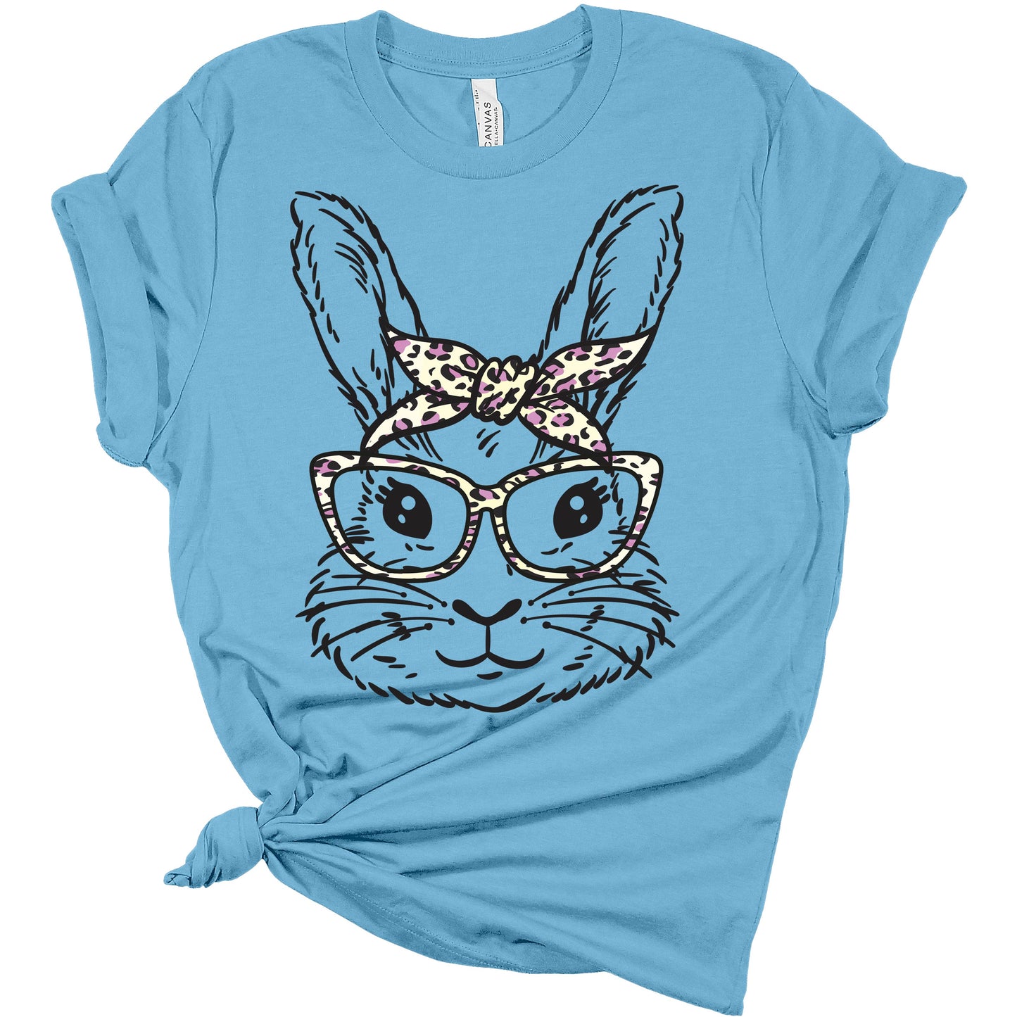 Women's Cute Bunny Headband Print T-Shirtshort Sleeve Easter Graphic Top
