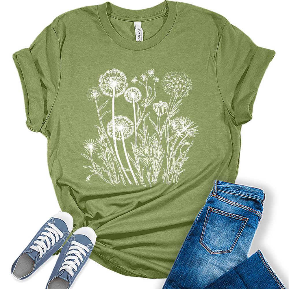 Womens Floral Shirts Casual Wildflower Graphic Tees Spring Short Sleeve T Shirts Plus Size Summer Tops