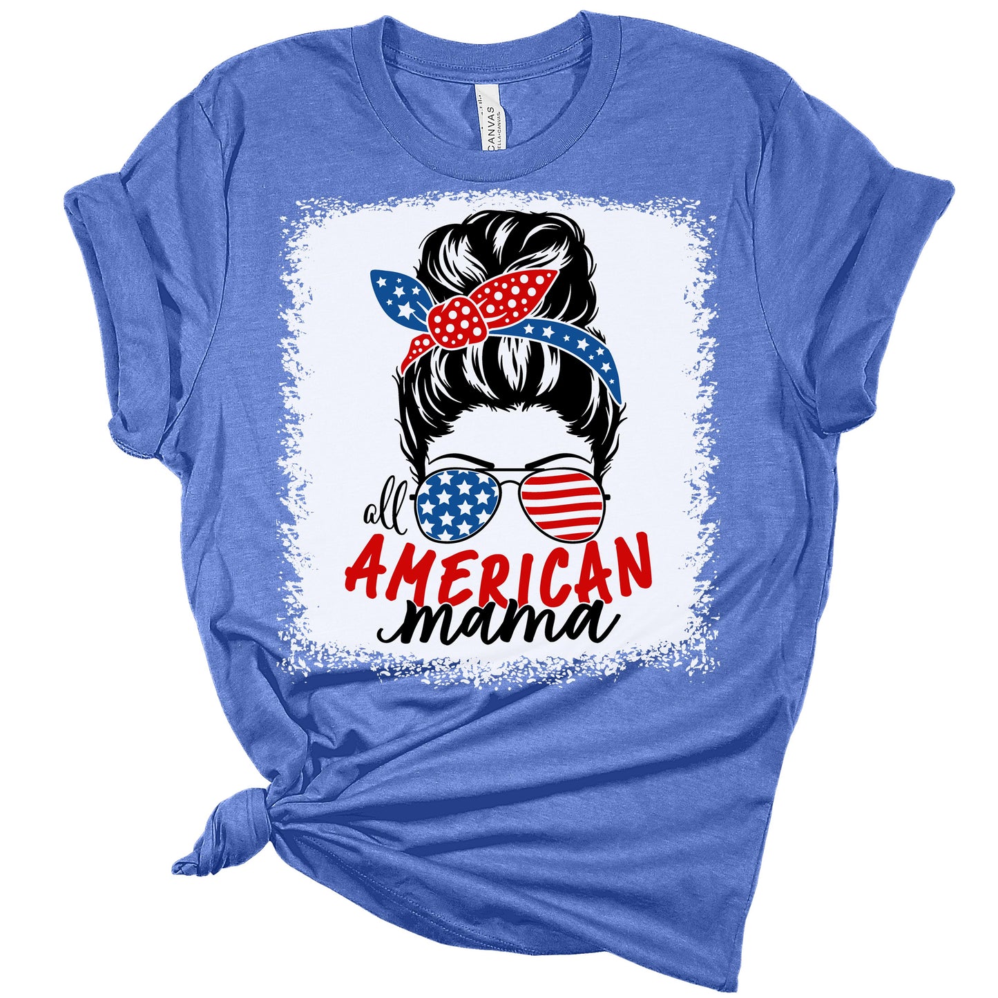 Women's Graphic T-Shirt Patriotic All American Mama 4th of July Bleach Print Shirt