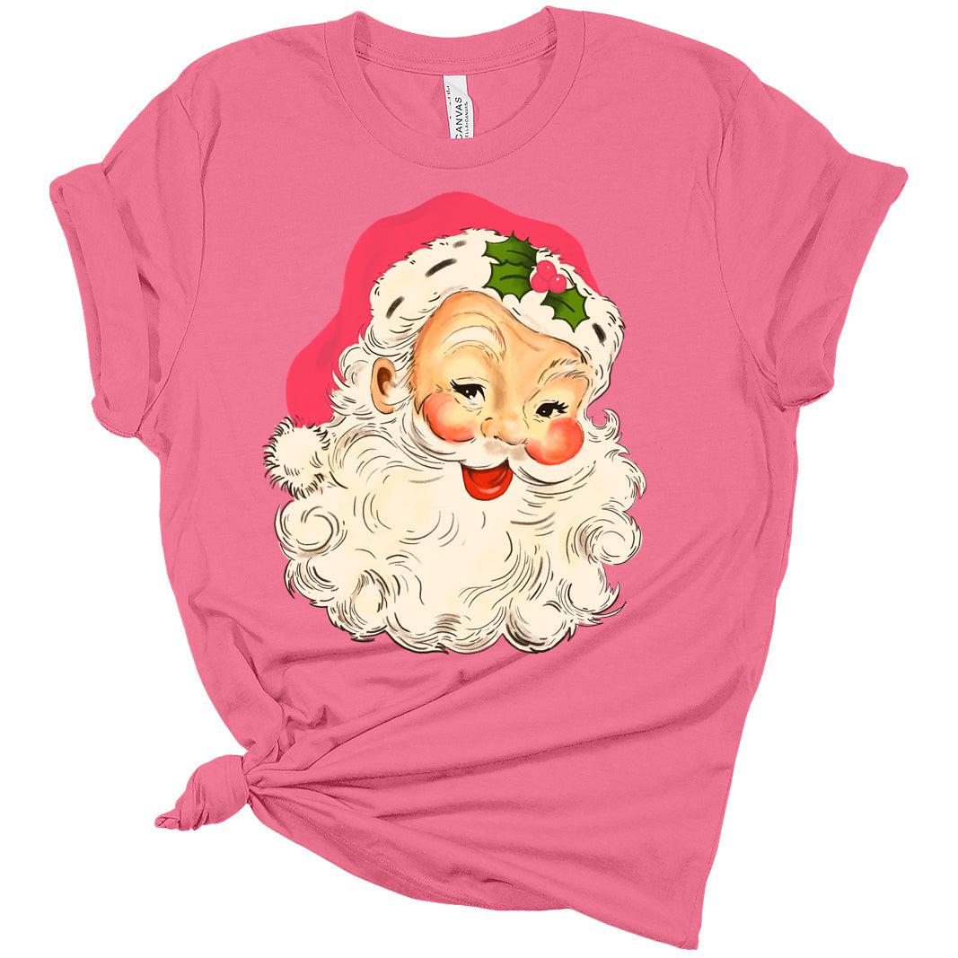 Funny Vintage anta Claus Pink Christmas Design Bella, Christmas Shirts for Women