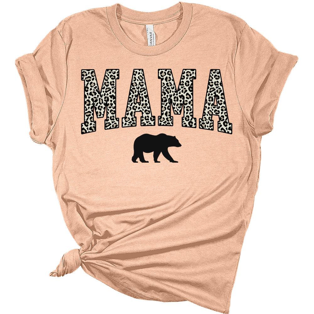Womens Mama Bear Shirt Letter Print Mom T Shirts Cute Leopard Graphic Tees Short Sleeve Tops
