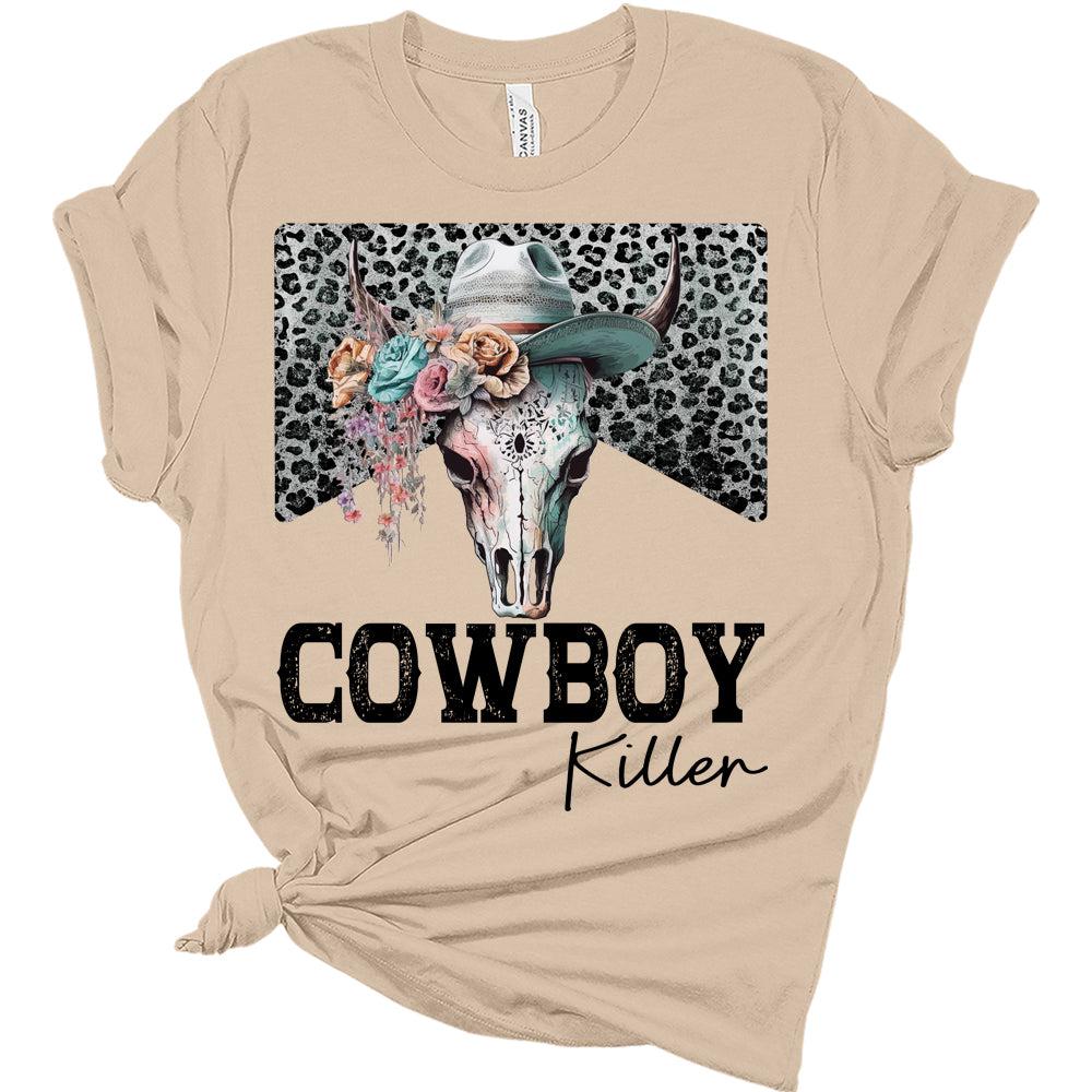 Womens Cowboy Killer T-Shirt Cute Western Shirt Casual Graphic Tee Short Sleeve Top