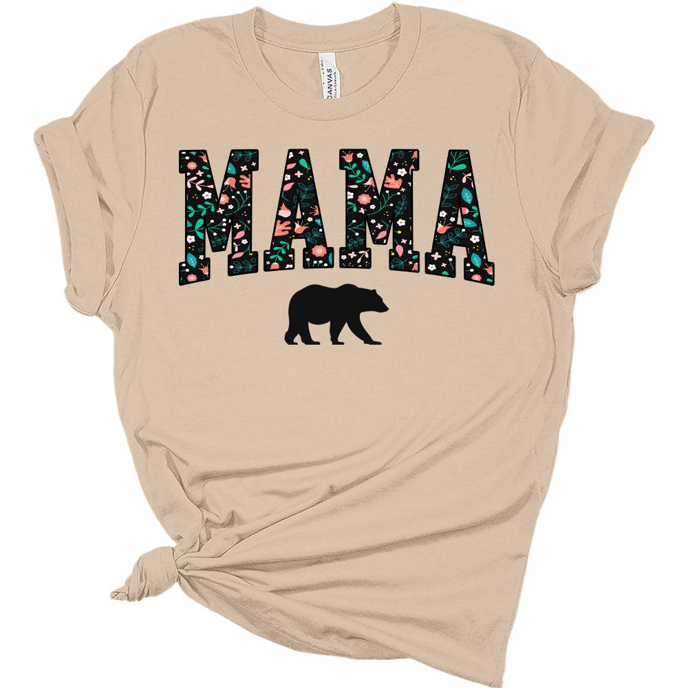 Womens Mama Bear Shirt Letter Print Mom T Shirts Cute Floral Graphic Tees Short Sleeve Tops