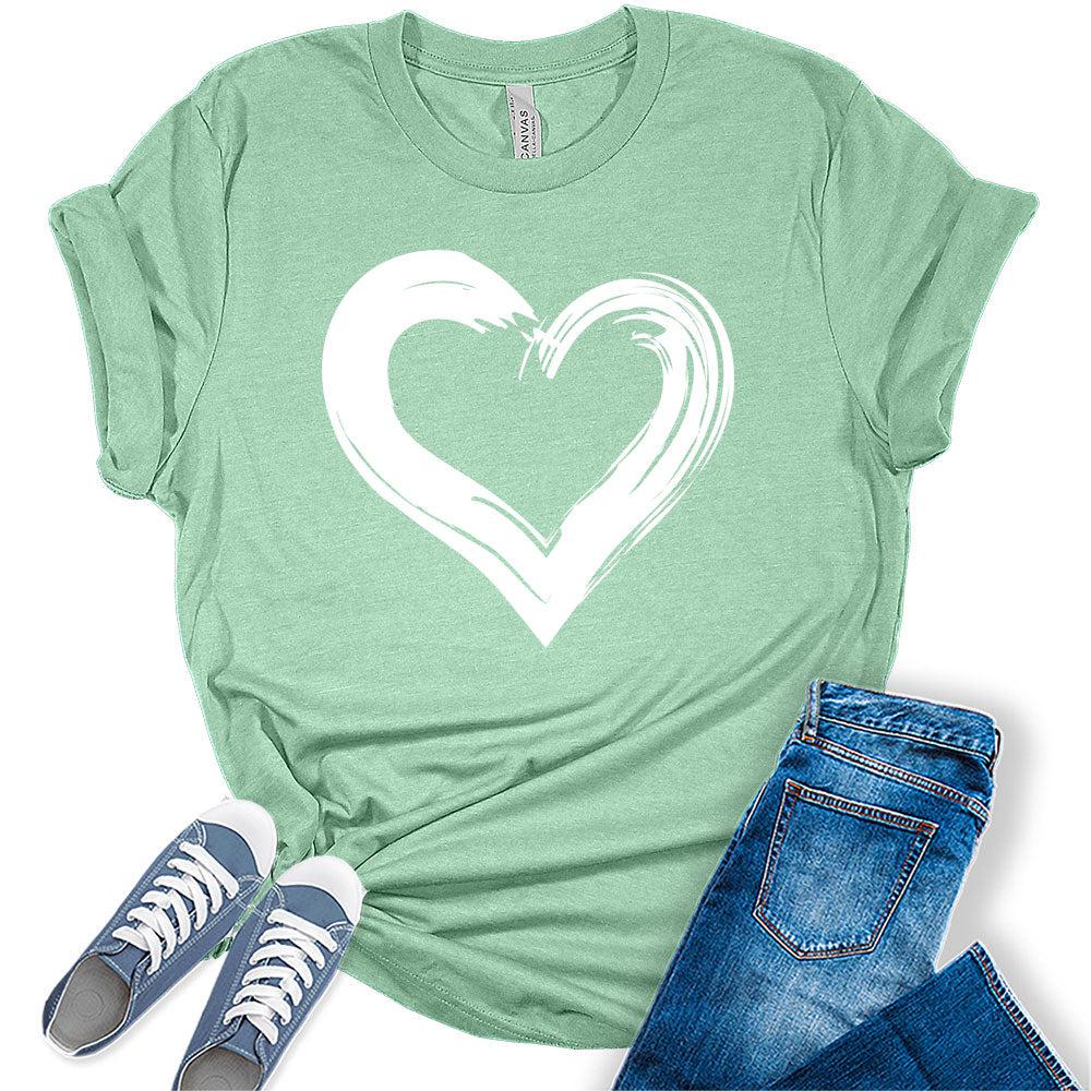Womens Heart Shirt Casual Ladies Cute Graphic Tees Spring Short Sleeve T Shirts Plus Size Summer Tops for Women