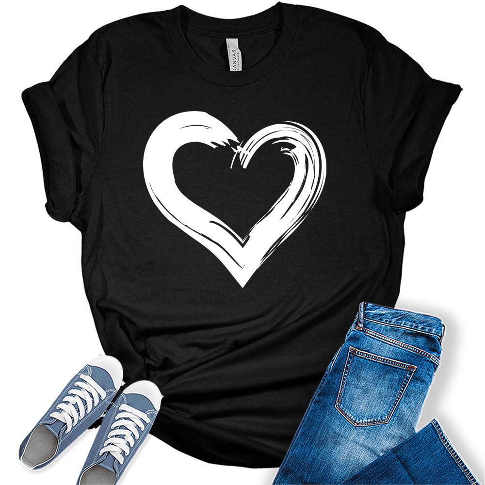 Womens Heart Shirt Casual Ladies Cute Graphic Tees Spring Short Sleeve T Shirts Plus Size Summer Tops for Women