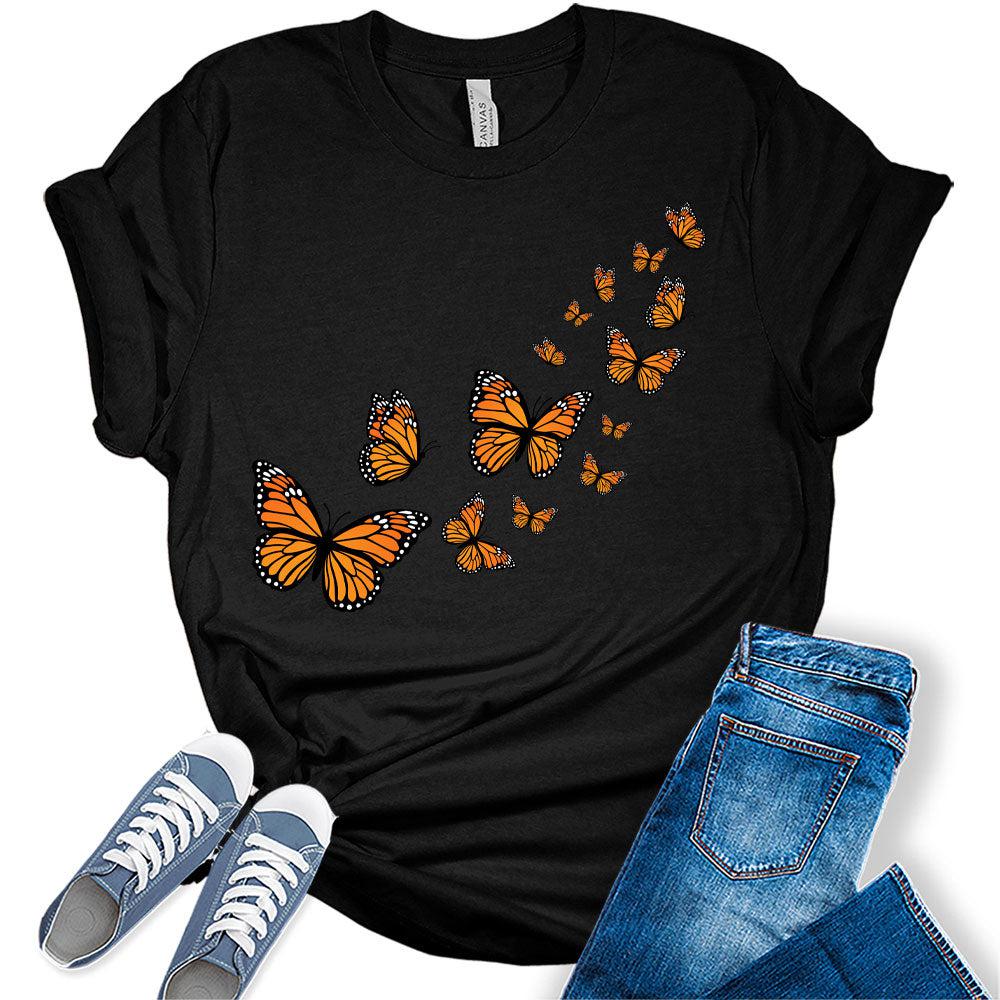 Trendy Butterfly Shirt Casual Ladies Cute Floral Bella Graphic Tees Spring Short Sleeve Plus Size Summer Tops for Women