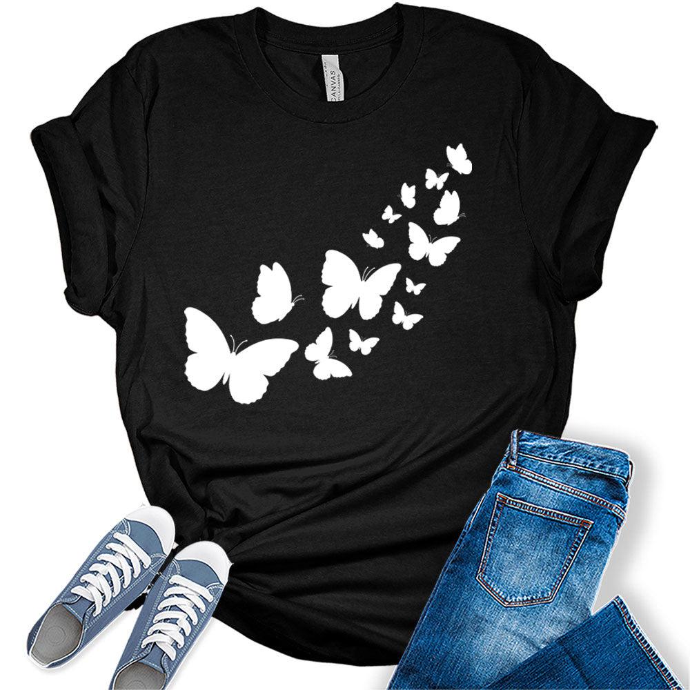 Cute Butterfly White Silhouette Shirt Casual Ladies Cute Floral Bella Graphic Tees Spring Short Sleeve Plus Size Summer Tops for Women