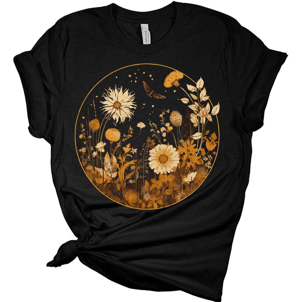 Wildflower Tshirt for Women Vintage Plant Graphic Tees Sunflower Grow Positive Thoughts Shirt Girls Short Sleeve Casual Tee