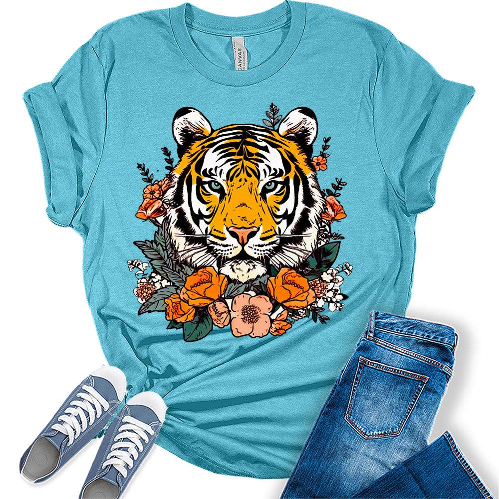 Womens Tiger Shirts Cute T-Shirt Short Sleeve Tops Summer Graphic Tee