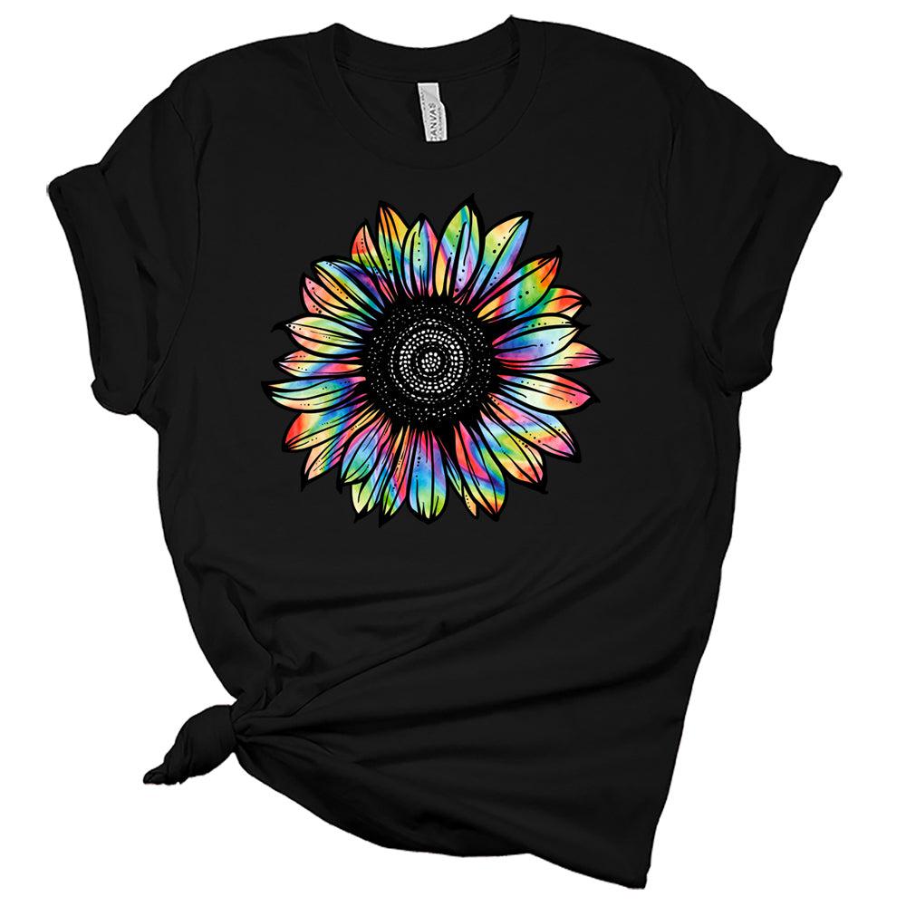 Womens Sunflower Shirts Tie Dye Style Ladies Cute Graphic Tees Spring Short Sleeve T Shirts Plus Size Summer Tops for Women