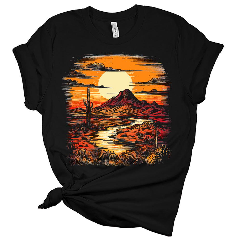 Womens Western Sunset Shirts Casual Desert Cactus Tshirts Cute Country Short Sleeve Graphic Tees Plus Size Tops for Women