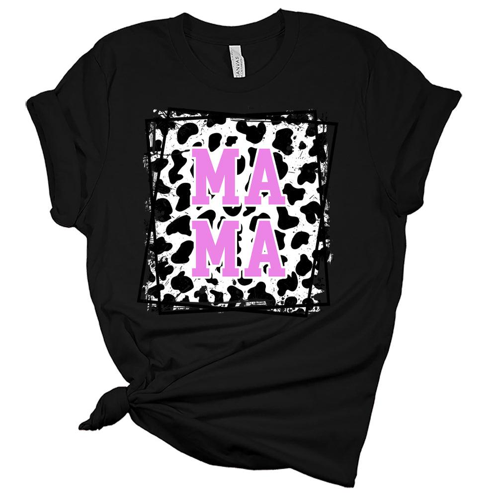 Womens Mama Shirt Cow Print T-Shirt Cute Frame Casual Graphic Tee Short Sleeve Top