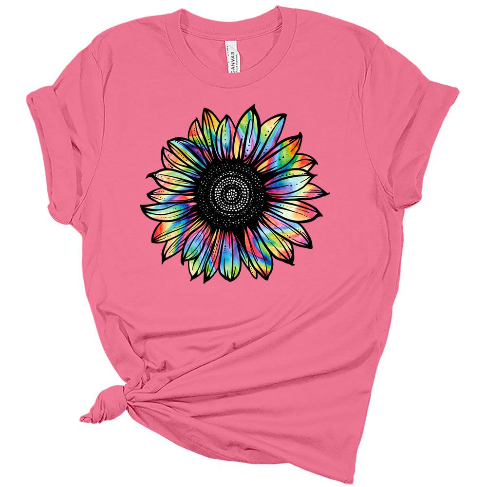 Womens Sunflower Shirts Tie Dye Style Ladies Cute Graphic Tees Spring Short Sleeve T Shirts Plus Size Summer Tops for Women